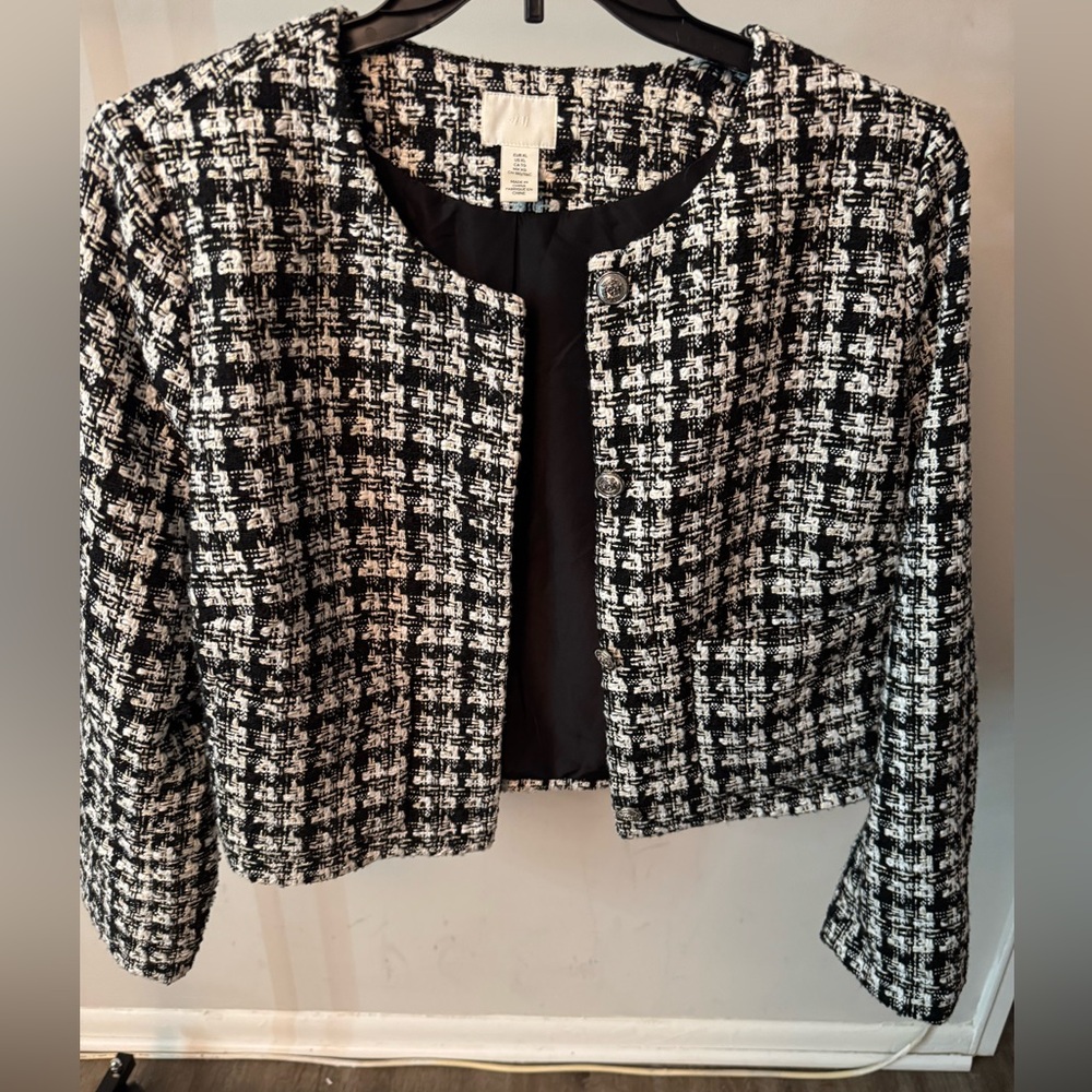 H&M Black and White Tweed Blazer